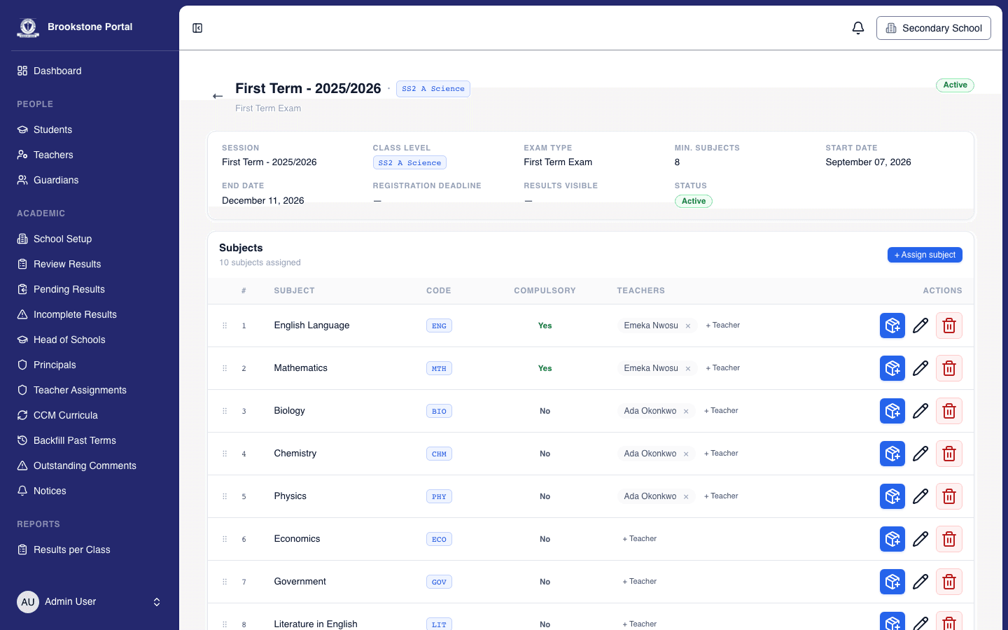 Brookstone Portal — academic records & results screenshot 2