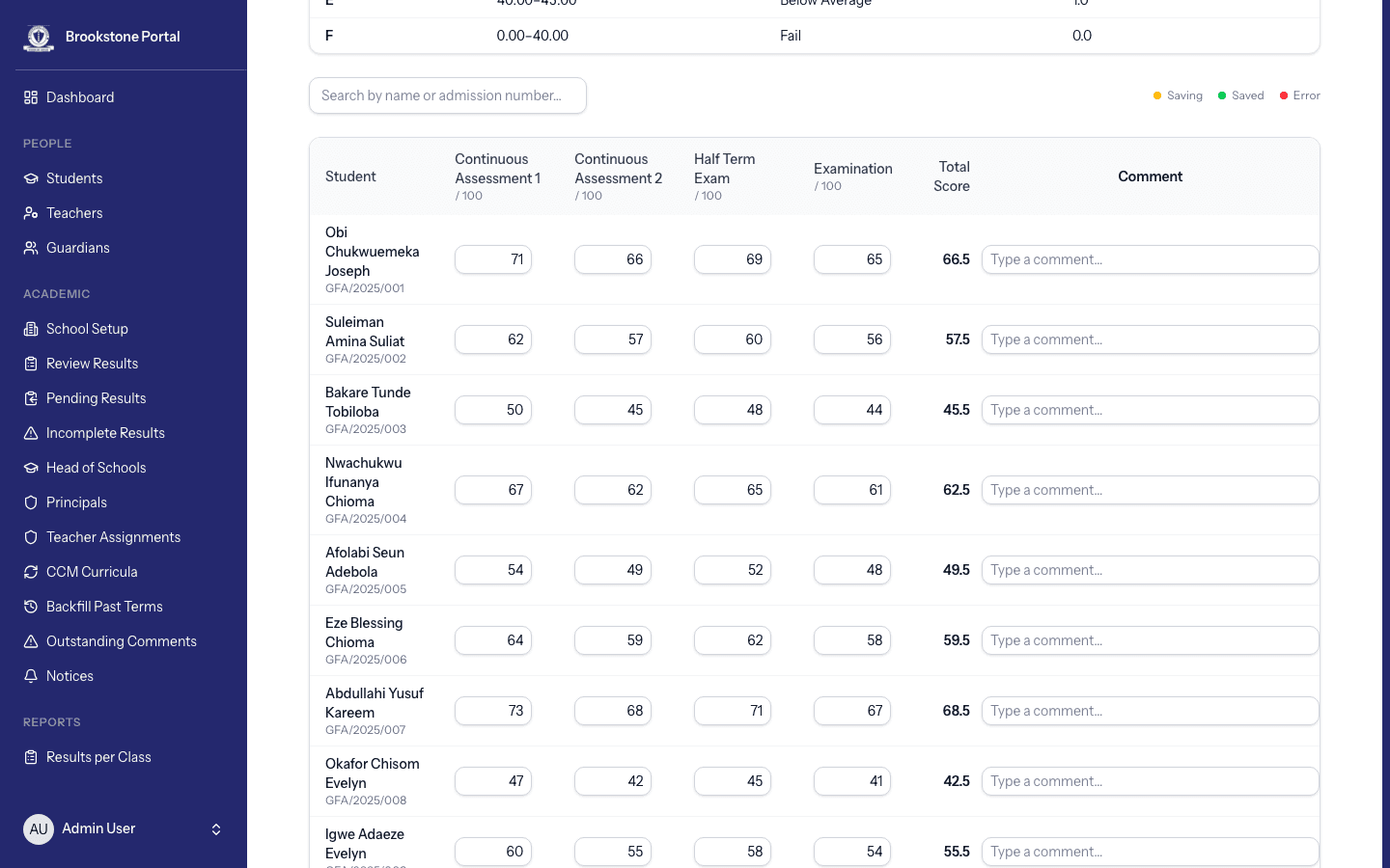 Brookstone Portal — academic records & results screenshot 3