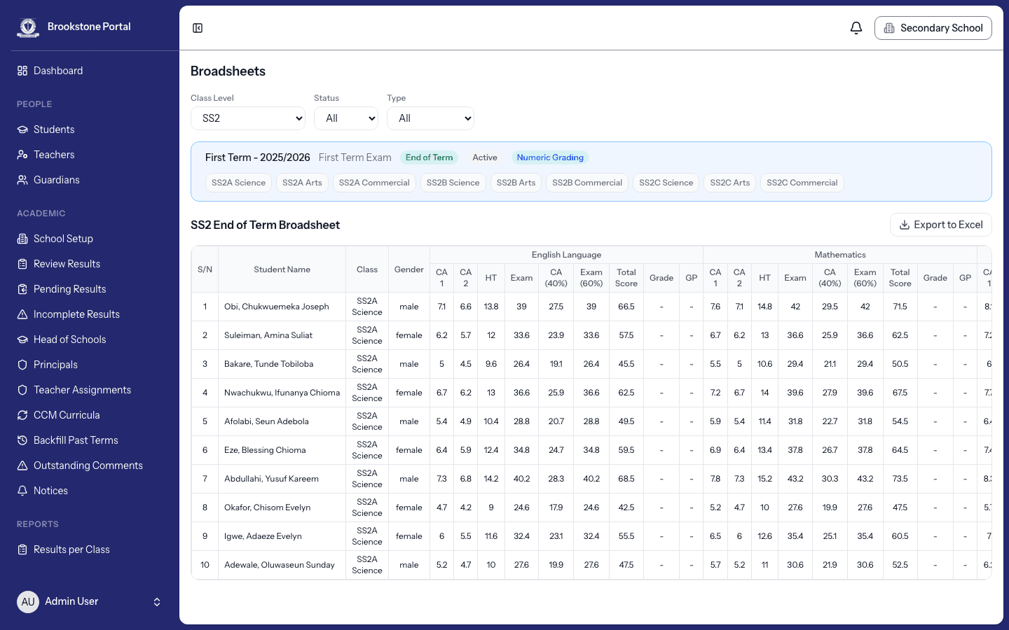 Brookstone Portal — academic records & results screenshot 4